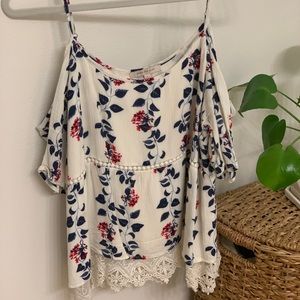Floral tank top with lace trim